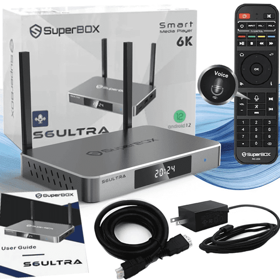 Superbox S6 Ultra 4G + 128G TV Box with Voice Remote Easy User Manual and Power Supply