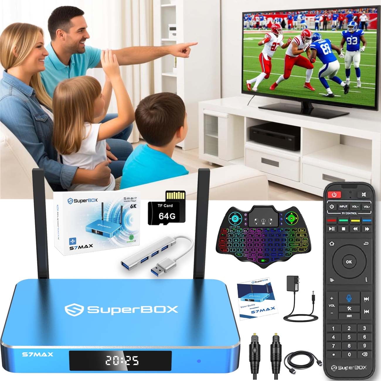 Superbox S7 Max 2025 Release Android 12 Smart Super Box S7max, 4G RAM+64G ROM,1000M Ethernet Port Super Box with Voice Remote