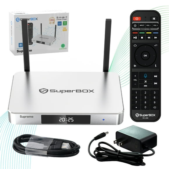 Superbox Supreme 2025 Fully Loaded with Premium Bonus Content, 8K Smart TV Box with 4G+128G, Wireless Voice Remote, 1000M Ethernet Port Super Box, Easy Setup Guide