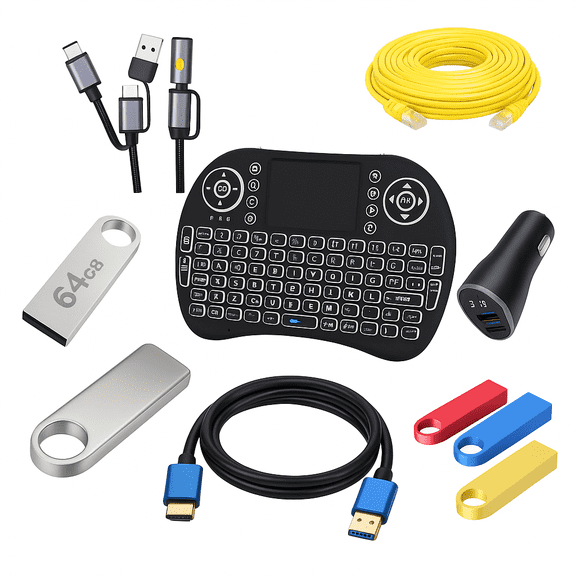 Superbox Tech Accessories s6 Pro Bundle (6-in-1) USB Flash Drive, HDMI Cable, Ethernet Cable, Multi Charging Cable, Car Charger & Mini Keyboard Travel & Office Essentials Kit
