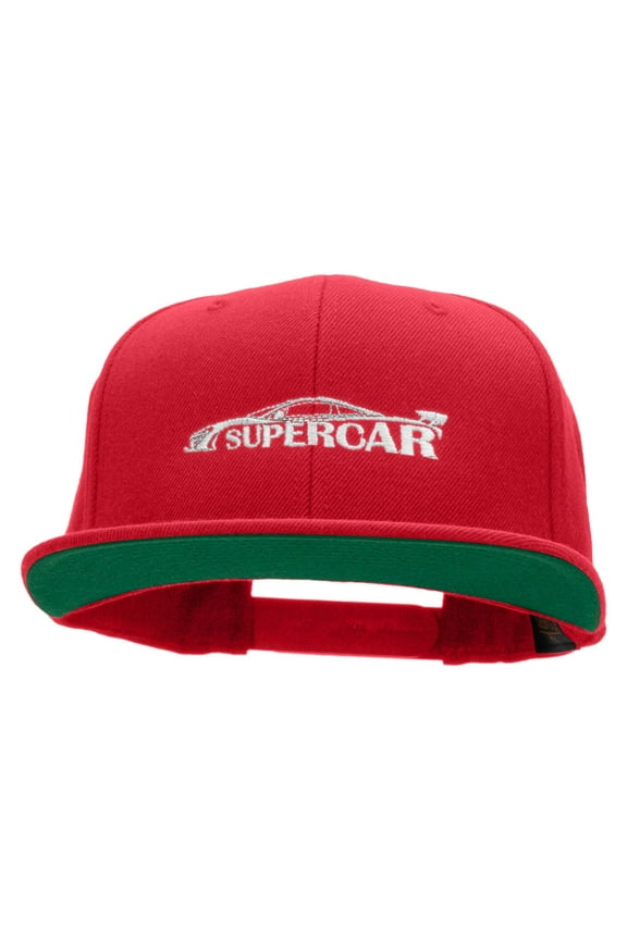 Supercar Embroidered Wool Blend Prostyle Snapback - Red OSFM