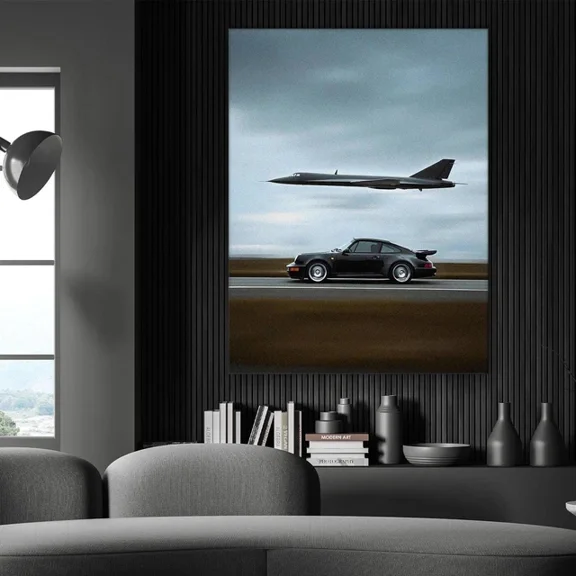 Supercar & Fighter Jet Wall Art Speed & Power Poster Print For Man Cave Art