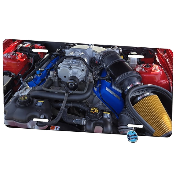 Supercharged V8 Engine Red Sports Muscle Car Metal Novelty License Plate
