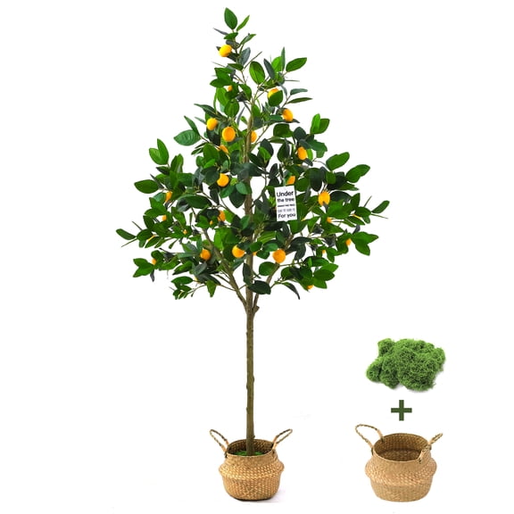 Superchoiece 6ft Faux Lemon Tree with Planter&Basket, Tall Artificial Plants Indoor for Home Decor Office Living Room