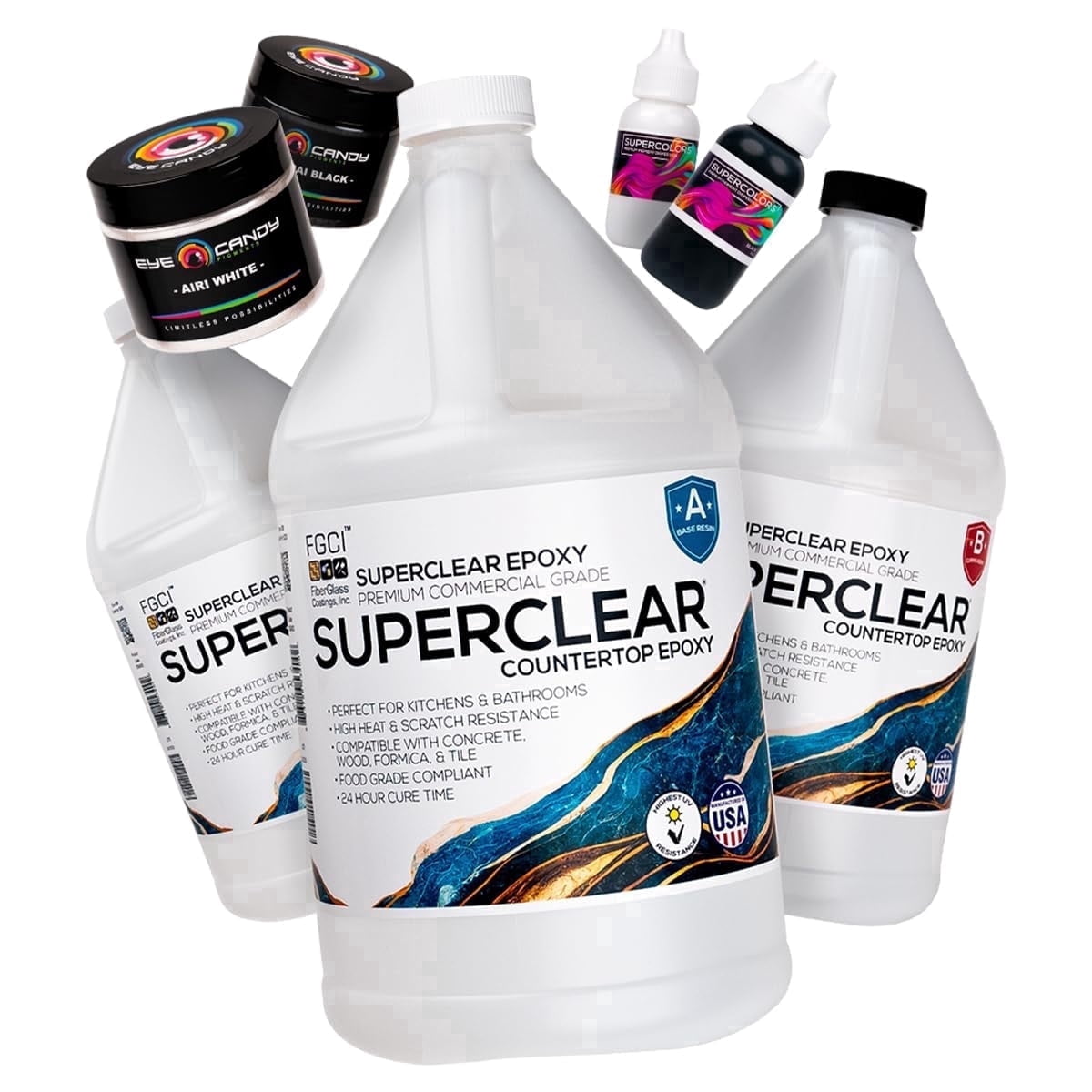 Superclear Countertop Epoxy Resin Black Marble 3 Gallon Kit, DIY Countertop Transformation for Kitchen, Bathroom, and Bar Tops, Food Safe, Made in the USA