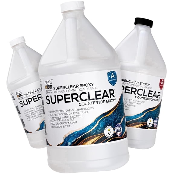 Superclear Countertop Epoxy Resin 3 Gallon Kit, Food Safe Ultra Durable Coating for Kitchen Counters, Bathrooms, and Bar Tops, Heat and UV Resistant, Made in the USA