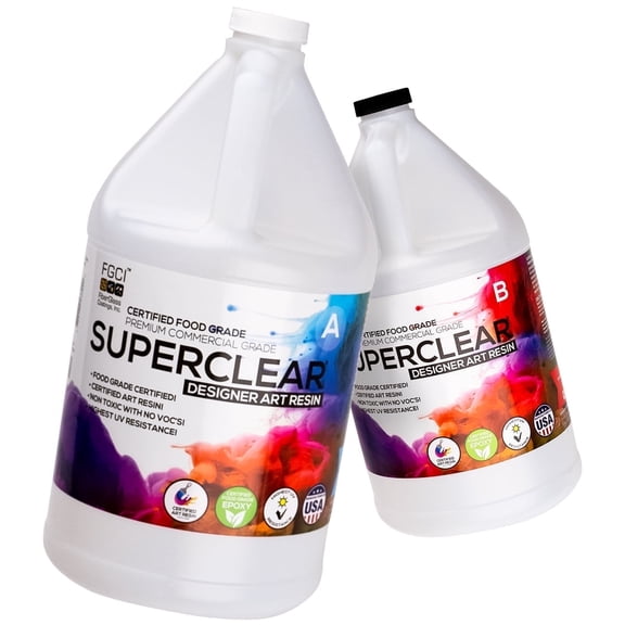 Superclear Designer Art Resin 2 Gallon Kit, Clear Epoxy for Crafts, Jewelry, Wood Art, and Decor, Bubble Free High Gloss Finish, Food Safe, Made in the USA