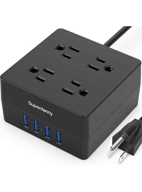 Superdanny Surge Protector Power Strip Outlets 4 USB Ports Mountable 5 ft Extension Cord Black