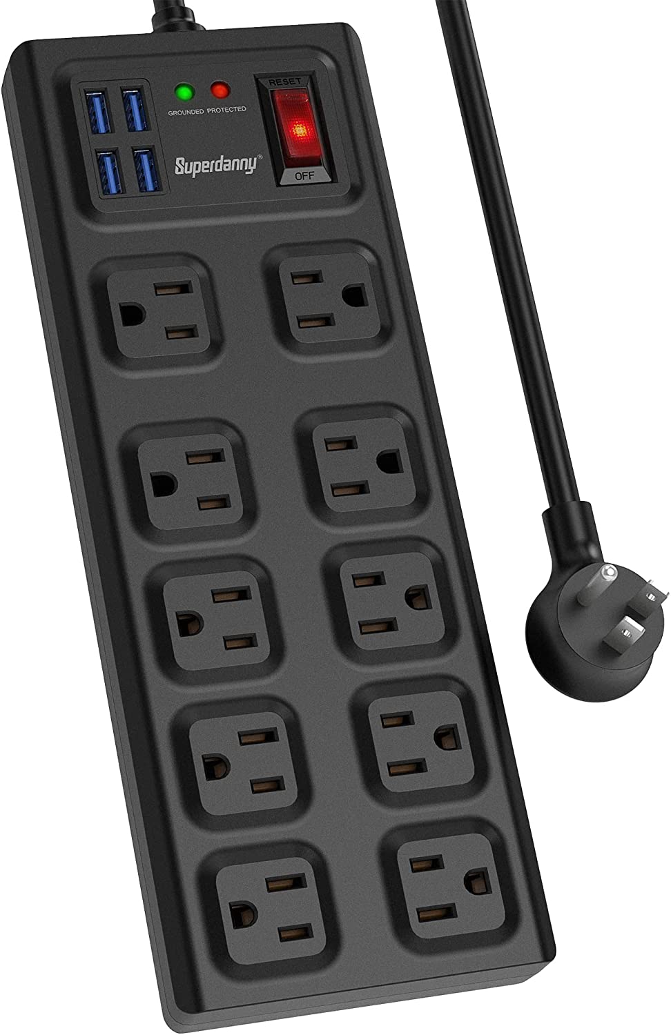 eDragon Surge Protector Flat Rotating Plug 6 Outlet Horizontal Outlets