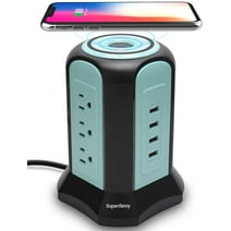 Superdanny Wireless Power Strip Surge Protector Tower 10A 9-Outlet 4 USB 4.5A Fast Speed with 9.8ft Extension Cord, Black and Blue