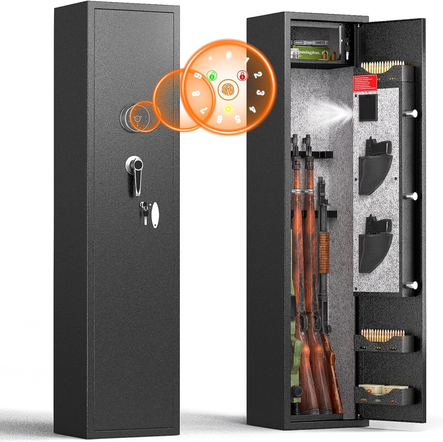 Superday 4-6  Gun Safe, Quick Access Large Gun Safe for Rifles and pistols with Fingerprint Keypad, Electronic Locking Gun Cabinet  Safe with Gun Safes Pocket and  Rack for Home, Office