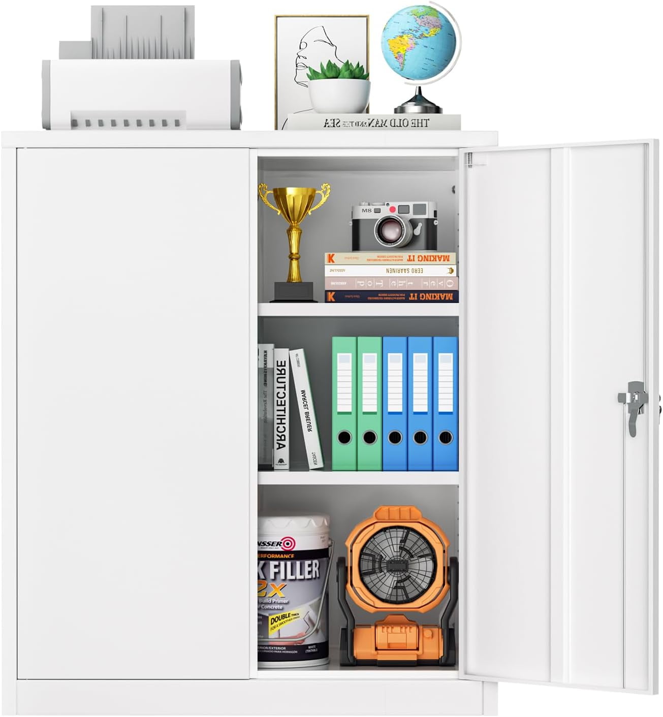 Superday 42” Locking Garage Storage Cabinet, White Metal Storage ...