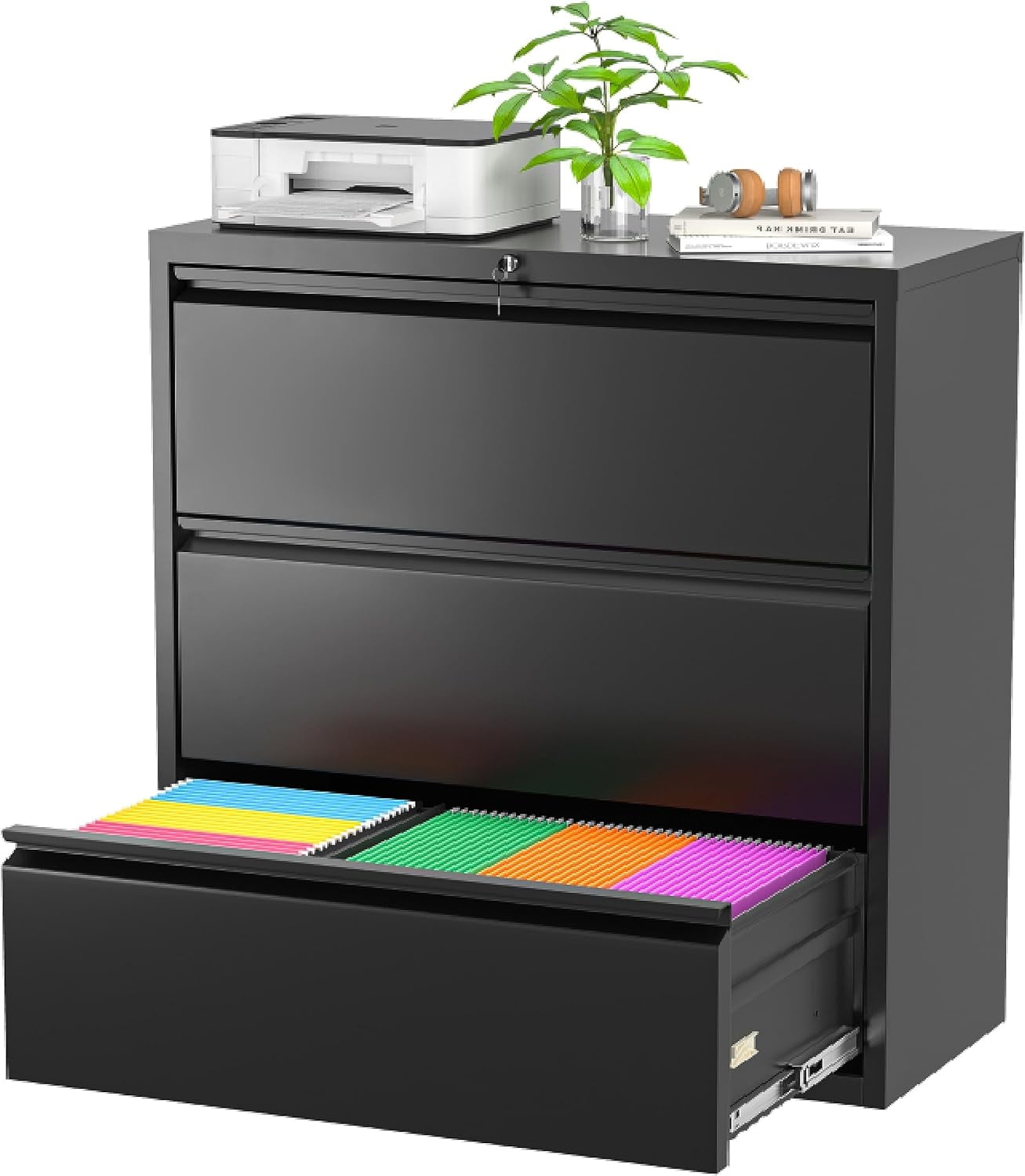 Superday Filing Lateral File 3 Drawer, Blcak File