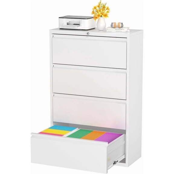 Superday Lateral File Cabinet 4 Drawer, Filing Cabinets with Lock, Large Deep Locking Metal File Cabinets Two Drawer Filing Cabinet for Home Office/Legal/Letter/A4/F4(White)