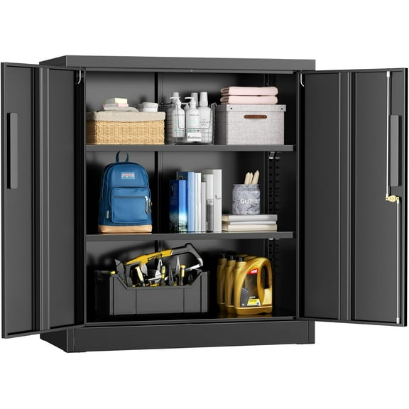 Superday Locking Metal Cabinet, 36"×32"×16" Lockable Steel Storage Cabinet with 2 Doors and 2 Shelves, Small Metal Utility Cabinet Closet for Home Office File Pantry Garage (Black)