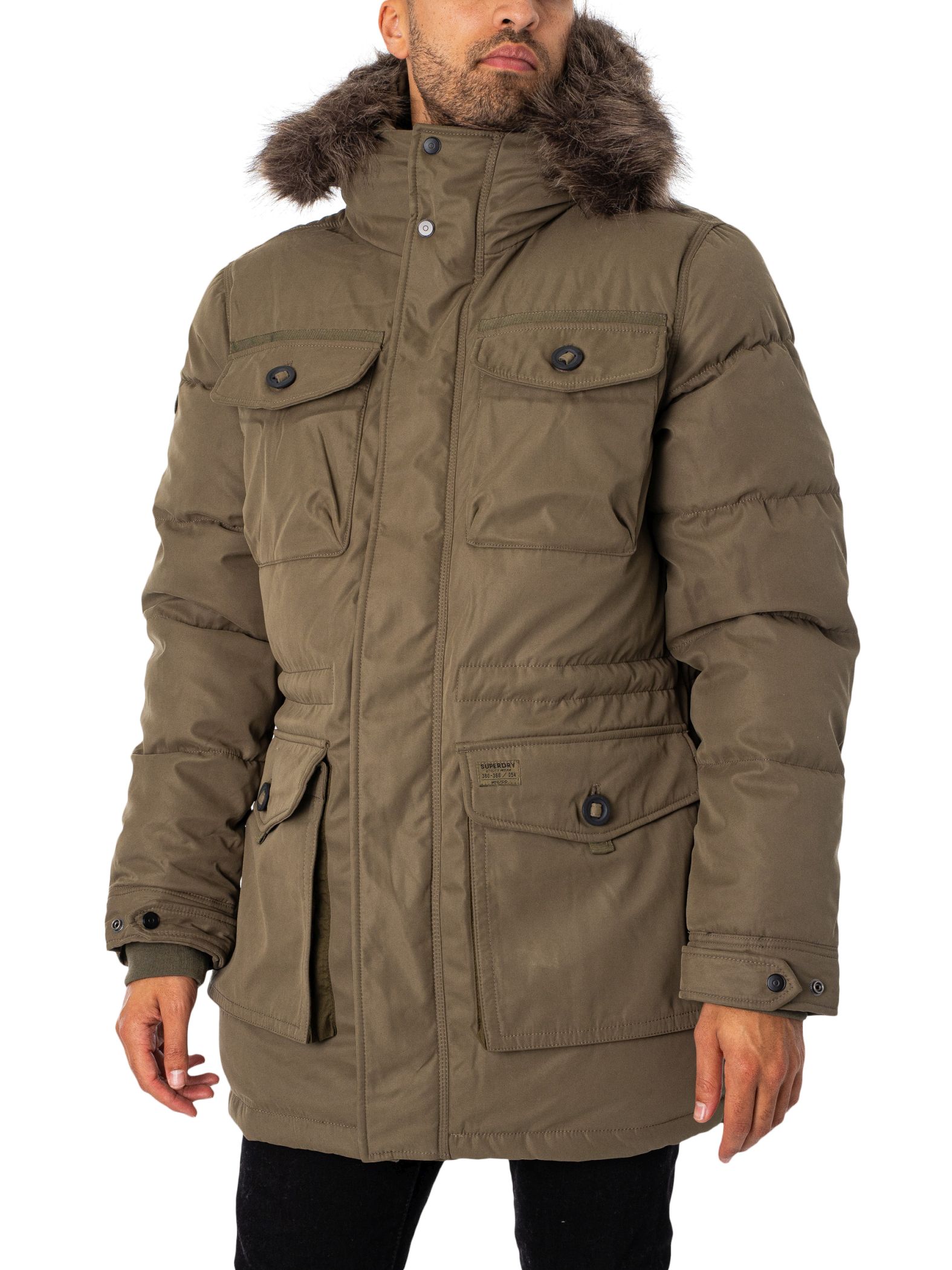 Parka Superdry Chinook Homme – Doudoune Avec Capuche Fausse Fourrure, Couleur Vert Olive