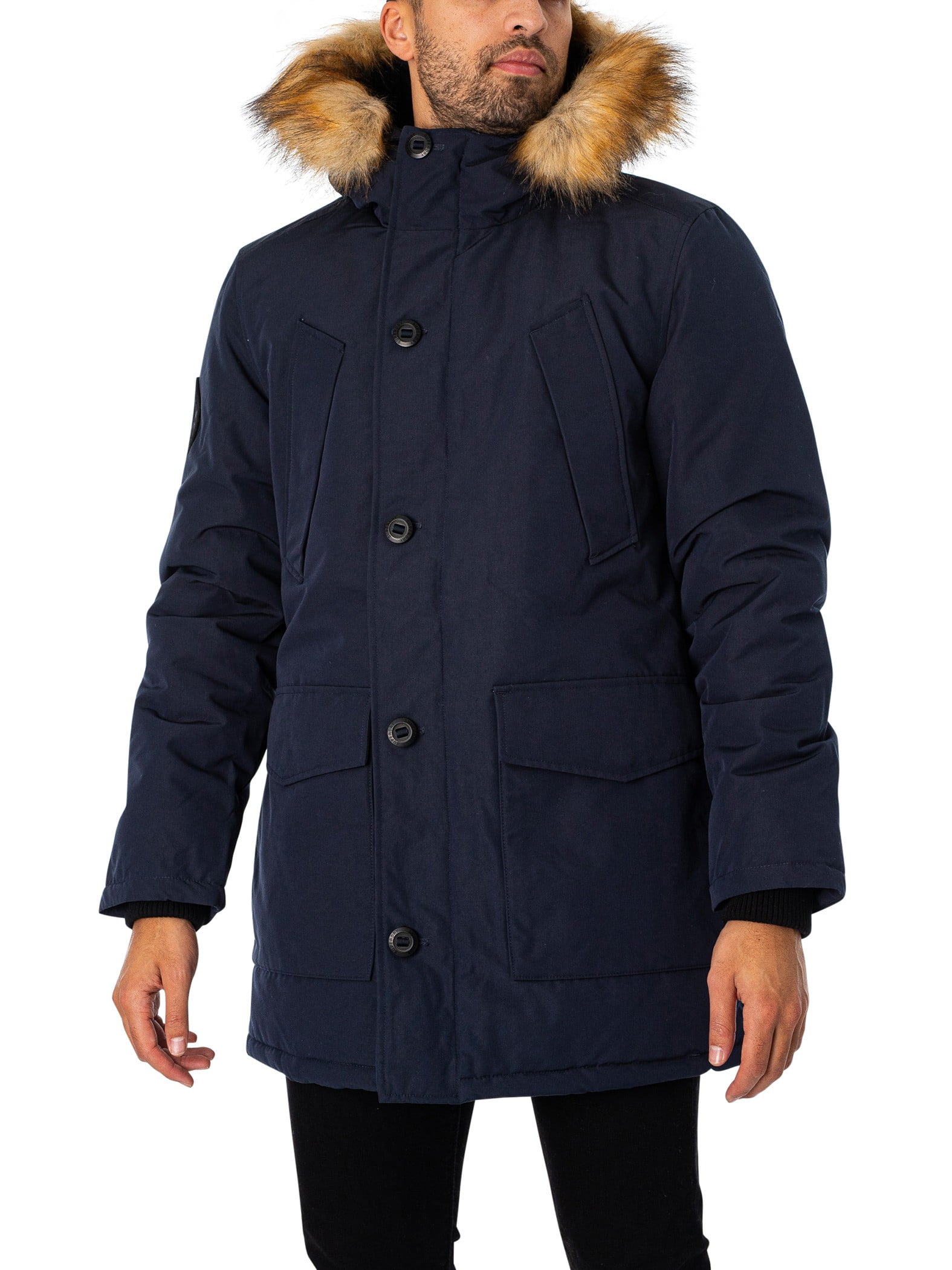 Superdry Jacket, Hooded Parka Everest Fur Faux Blue