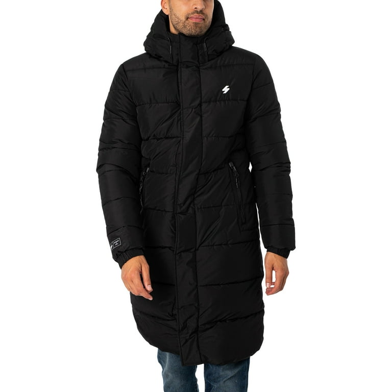 Superdry Hooded Longline Puffer Jacket, Black