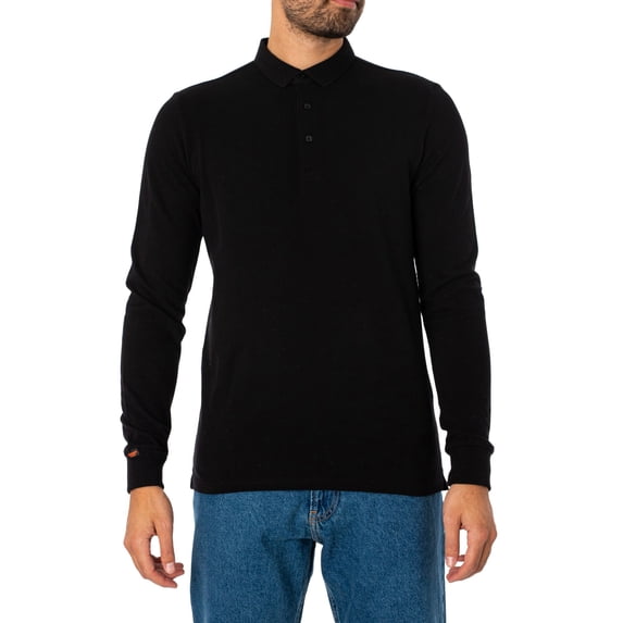 Superdry Longsleeved Cotton Pique Polo Shirt, Black
