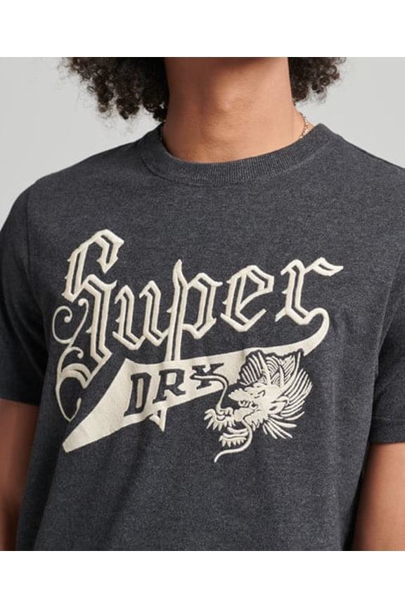 Mens Vintage Script Style College T-Shirt Charcoal Marl Size X-Large