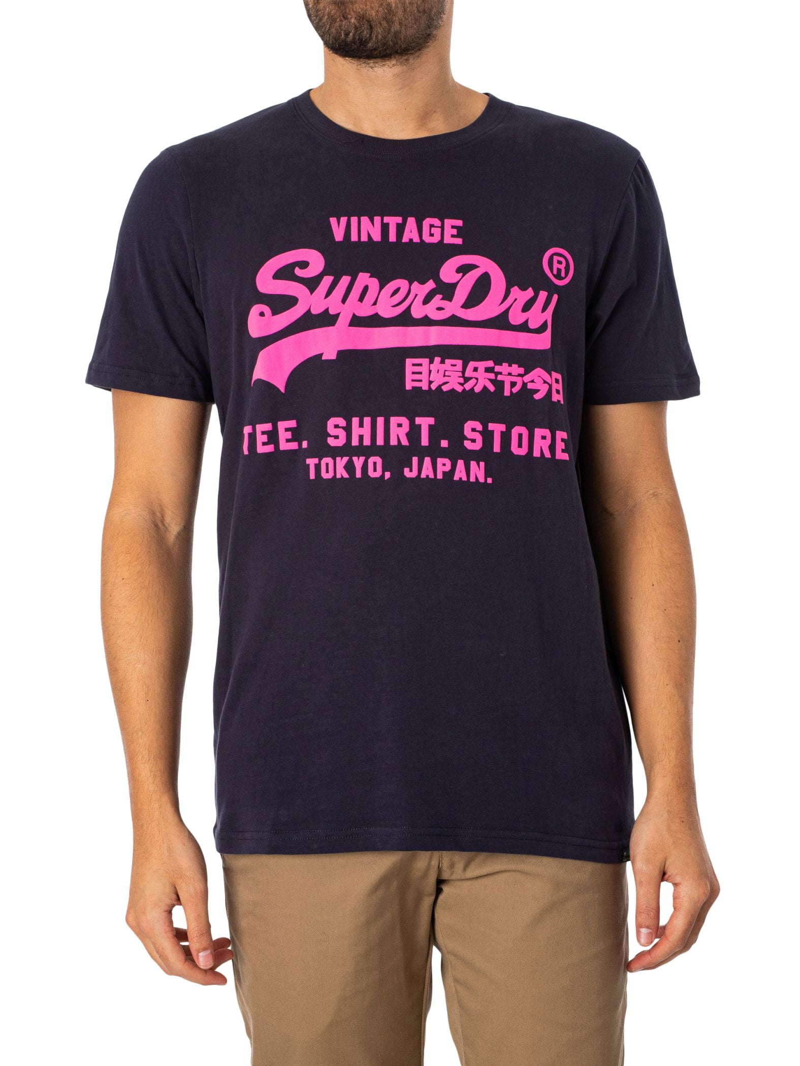 mens Neon Vintage Logo Graphic T-Shirt in DEEP NAVY UK