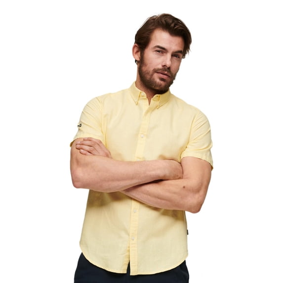 Superdry Organic Cotton Linen Short Sleeve Shirt - Pastel Yellow