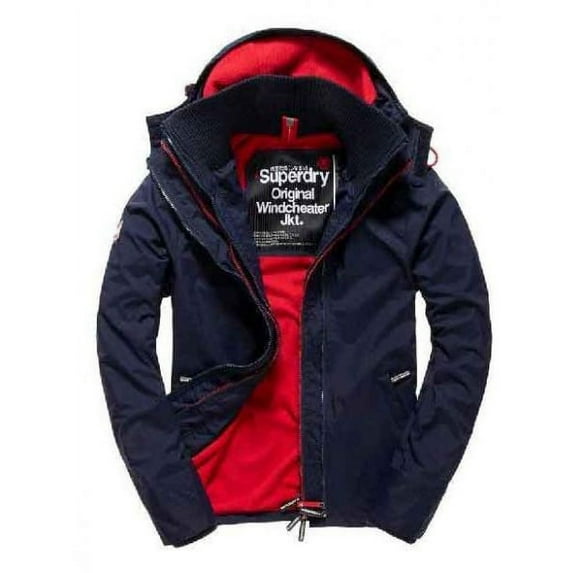 Superdry Pop Zip Hooded Arctic Windcheater Men's Jacket Nautical Navy/Rebel Red m50009znf4-mmy
