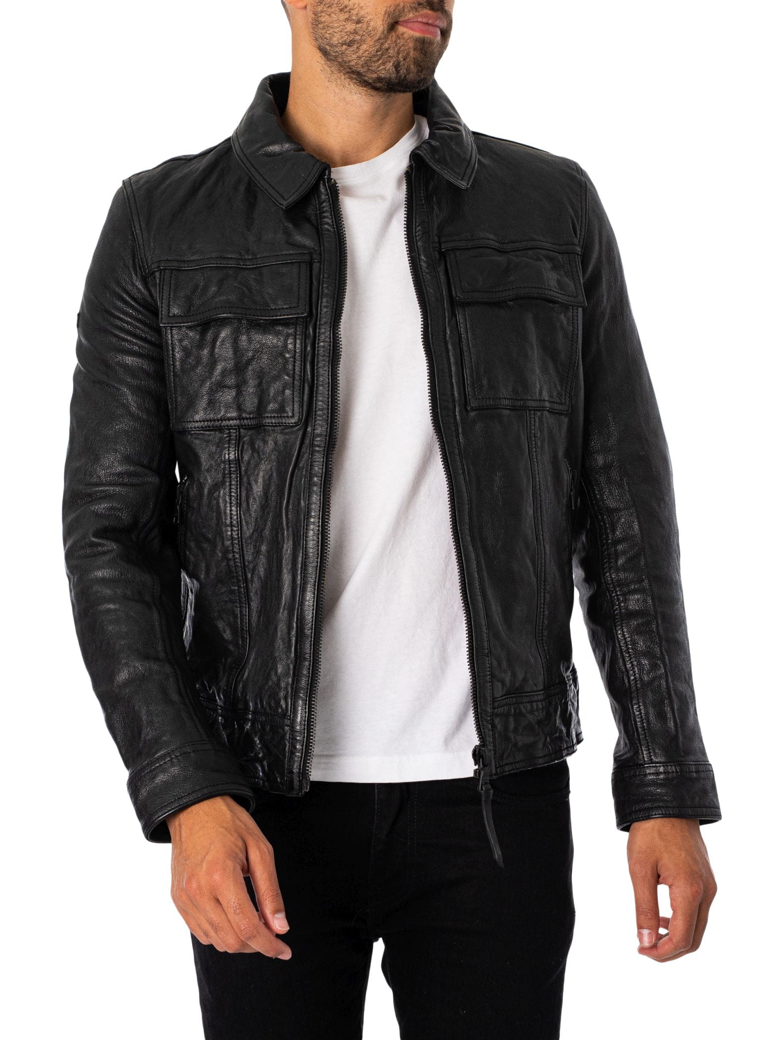 ジャケット・アウター Superdry Men's Seventies Leather Jacket Superdry Seventies Leather Jacket, Black - Walmart.com