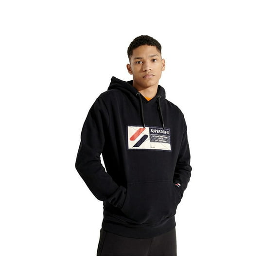 Superdry Sport Jock Tag Hood Mens Active Hoodies Size L, Color: Black/White