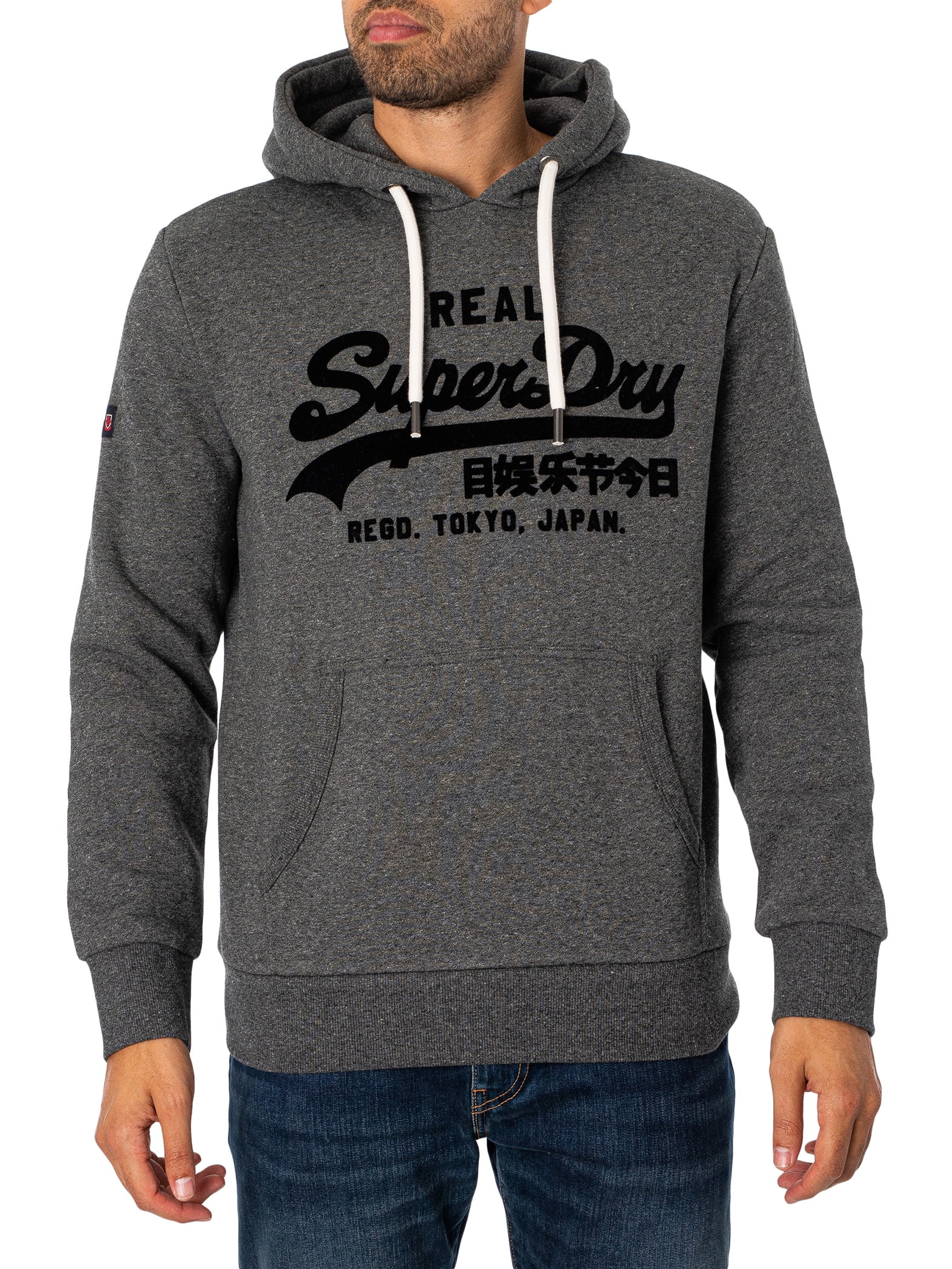 Superdry Tonal Vintage Logo Pullover Hoodie, Grey | Sweatshirts