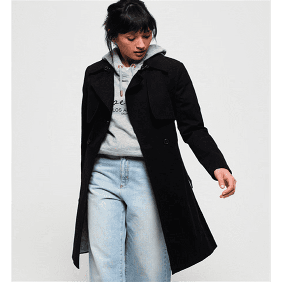 Superdry Women's Sirena Trench Coat Black Size XS