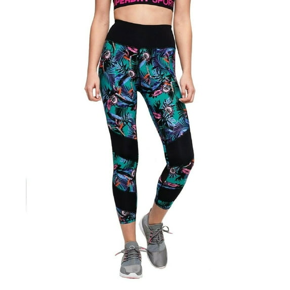Superdry Womens Active Mesh Leggings, Lucy Tropical Print, 10
