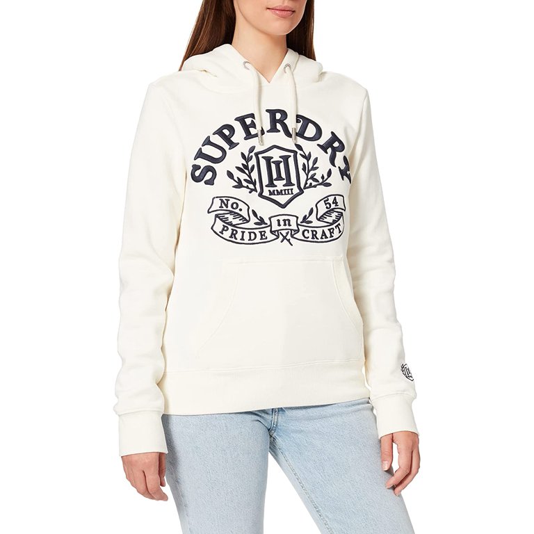 Superdry Womens Pride In Craft Embroided Hoodie Sweatshirt ECRU-M