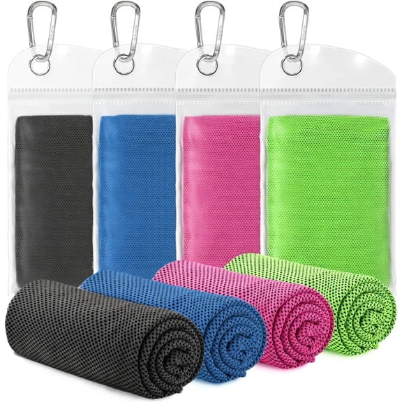 Superfiber Ice Towel, Soft and Breathable, Cooling Cold Towel, Yoga, Sports, Golf, Gym, Camping, Running, Fitness, Exercise and More Activities, 4-Pack