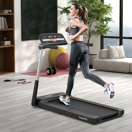 Costway - 2.25HP Folding LED Treadmill Electric Running Walking Machine with APP Control Gym - Black