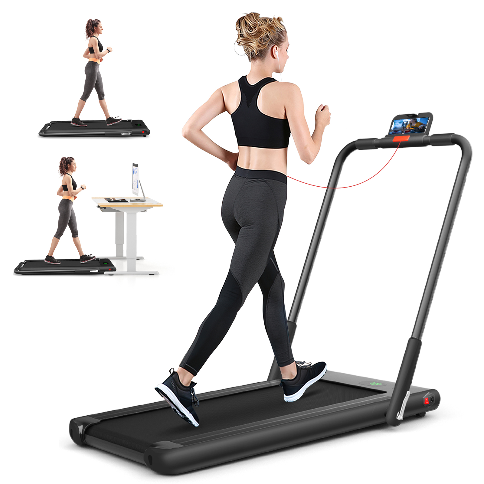 Geemax 2 in 1 Folding Treadmill, 2.25 HP Under Desk Electric Treadmill