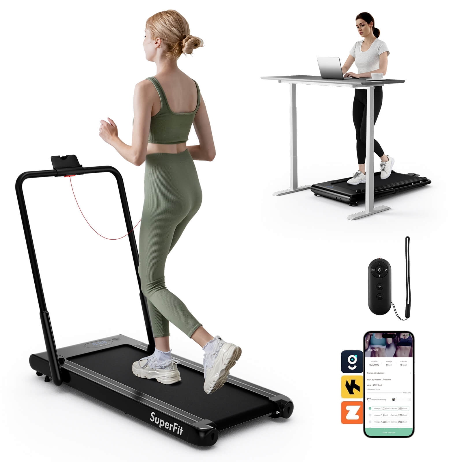Costway 3-in-1 Folding Treadmill with Smart Apps Remote Control LED Display and Speakers Black