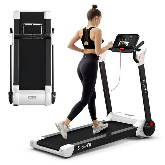 Costway Folding 2.25HP Electric Treadmill Running Machine APP Control Bluetooth White