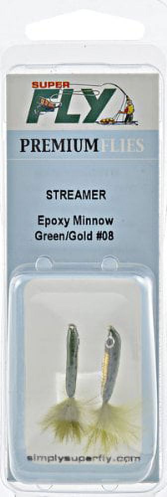 Superfly Streamer Epoxy Minnow Lure, Green and Gold Fishing, Size 08 