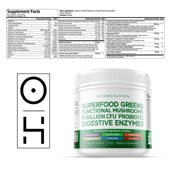 Optimal Human Kids Superfood Greens Gummies, 20+ Organic Fruits & Veggies, 14 Vitamins & Minerals, FloraSMART Probiotics, Strawberry, Vegan, Non-GMO, 30 Servings