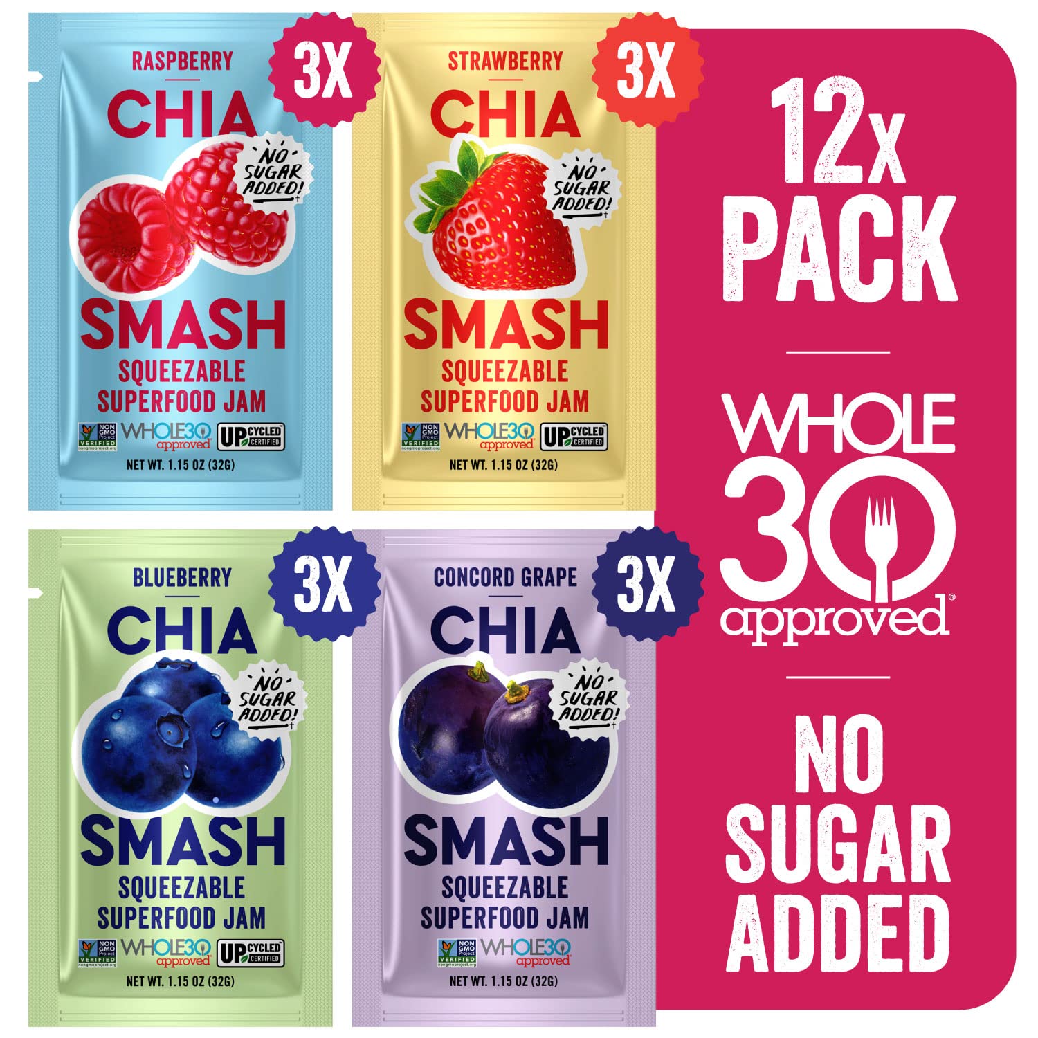 Superfood Jam Squeeze Packets Variety 12Pack 1.15oz Each