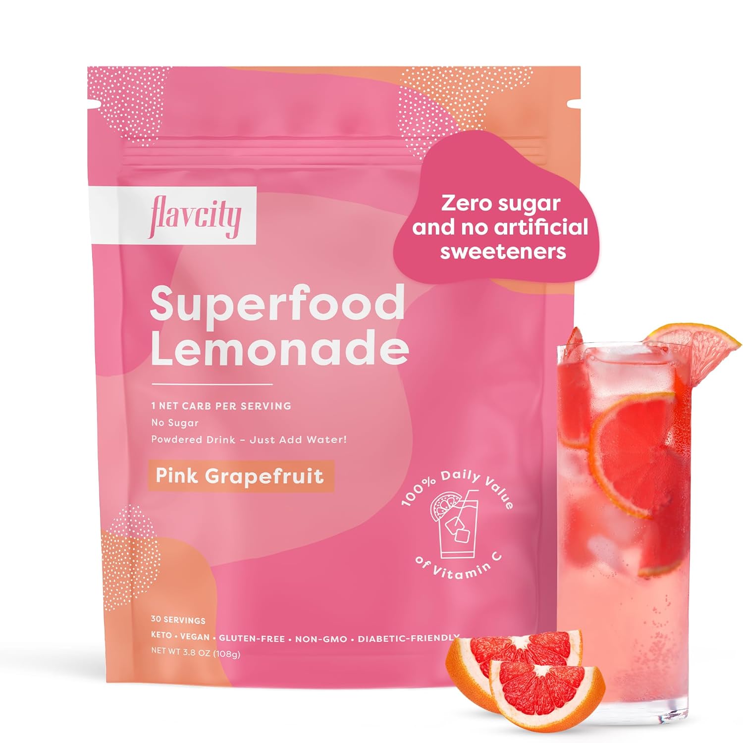 Superfood Lemonade Grapefruit Powdered Drink, 30 Servings SugarFree