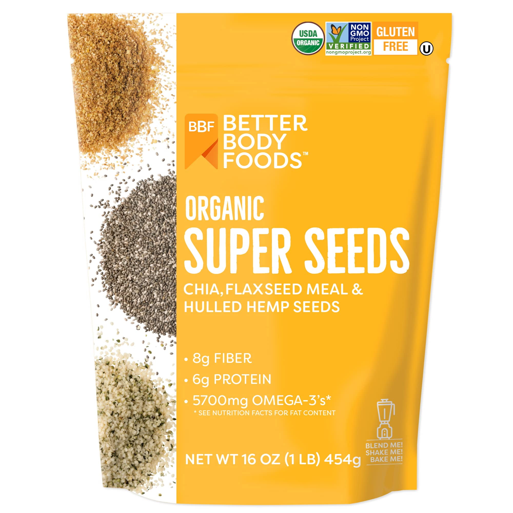 Superfood Organic Super Seeds - Chia Flax & Hemp 16 oz (Pack of 32)