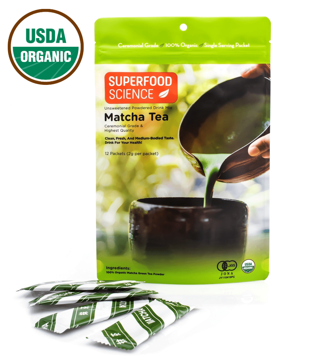 Superfood Science Ceremonial Grade Matcha Green Tea Powder, 2g x 12 Packets