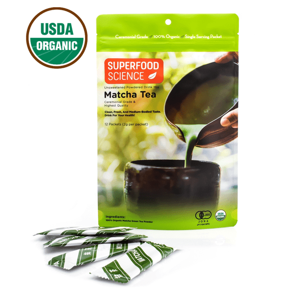 Superfood Science Ceremonial Grade Matcha Green Tea Powder, 2g x 12 Packets