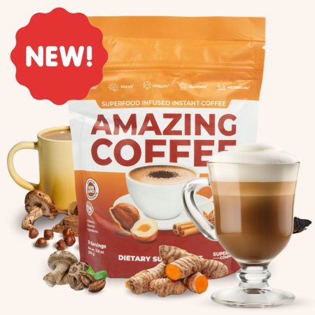 Superfoods Instant Coffee Powder - 12 Natural Superfoods - French Roast - Weight Loss & Brain Boost - Gluten Free, Non-GMO, Sugar Free, Vegan & Keto Friendly [30 Drinks, 30 Day Supply] [HAZELNUT]
