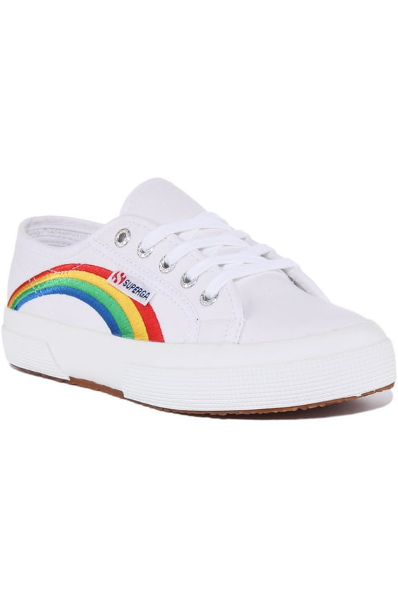 2750 Cotu Rainbow Women's Classic Lace Up Canvas Trainers In White Size 5.5