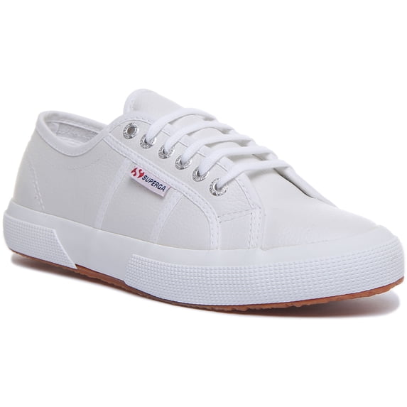 Superga 2750 EFGLU Men's Lace Up Leather Sneakers In White Size 10
