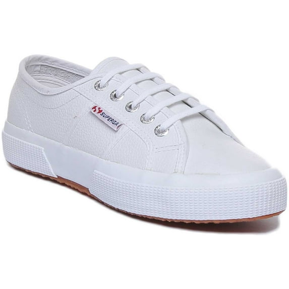 Superga 2750 EFGLU Women's Lace Up Leather Sneakers In White Size 6.5