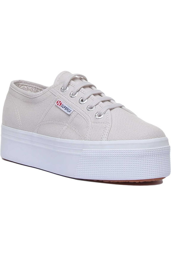 2790 Acotw Linea Women's Lace Up Canvas Platform Summer Trainers In Grey Size 10